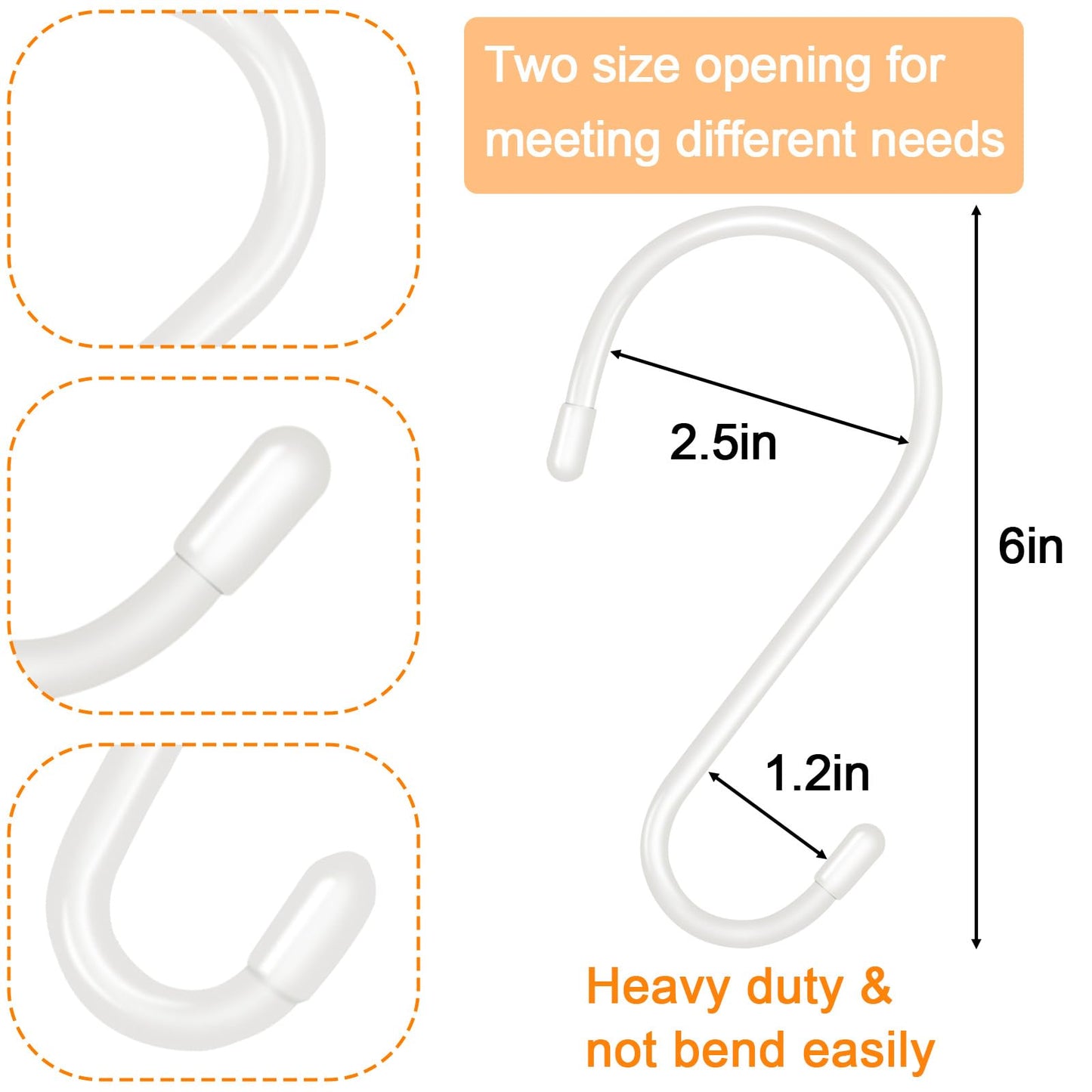 DINGEE 12 Pack 6 Inch S Hooks,Large S Hook Vinyl Coated Heavy Duty S Hook for Hanging, Non Slip S Hanger Closet Hooks, Steel Metal White Rubber S Hooks for Hanging Plants,Clothes,Jeans,Pot Pan Garden