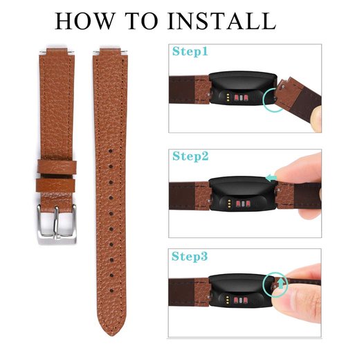 Nigaee Genuine Leather Bands Compatible with Fitbit Inspire 3/Inspire 2/Inspire HR/Inspire,Soft Sport Straps Adjustable Replacement Wristbands for Women Men(02)