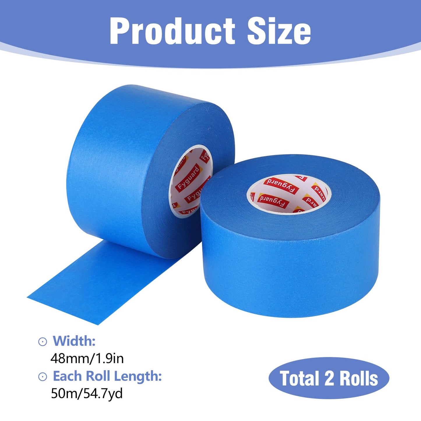 2 Roll Painters Tape 1.89In × 55Yard Blue Painters Tape Bulk Multi-Surface Blue Masking Tape for Wall Painting Edge Treatment DIY Crafts