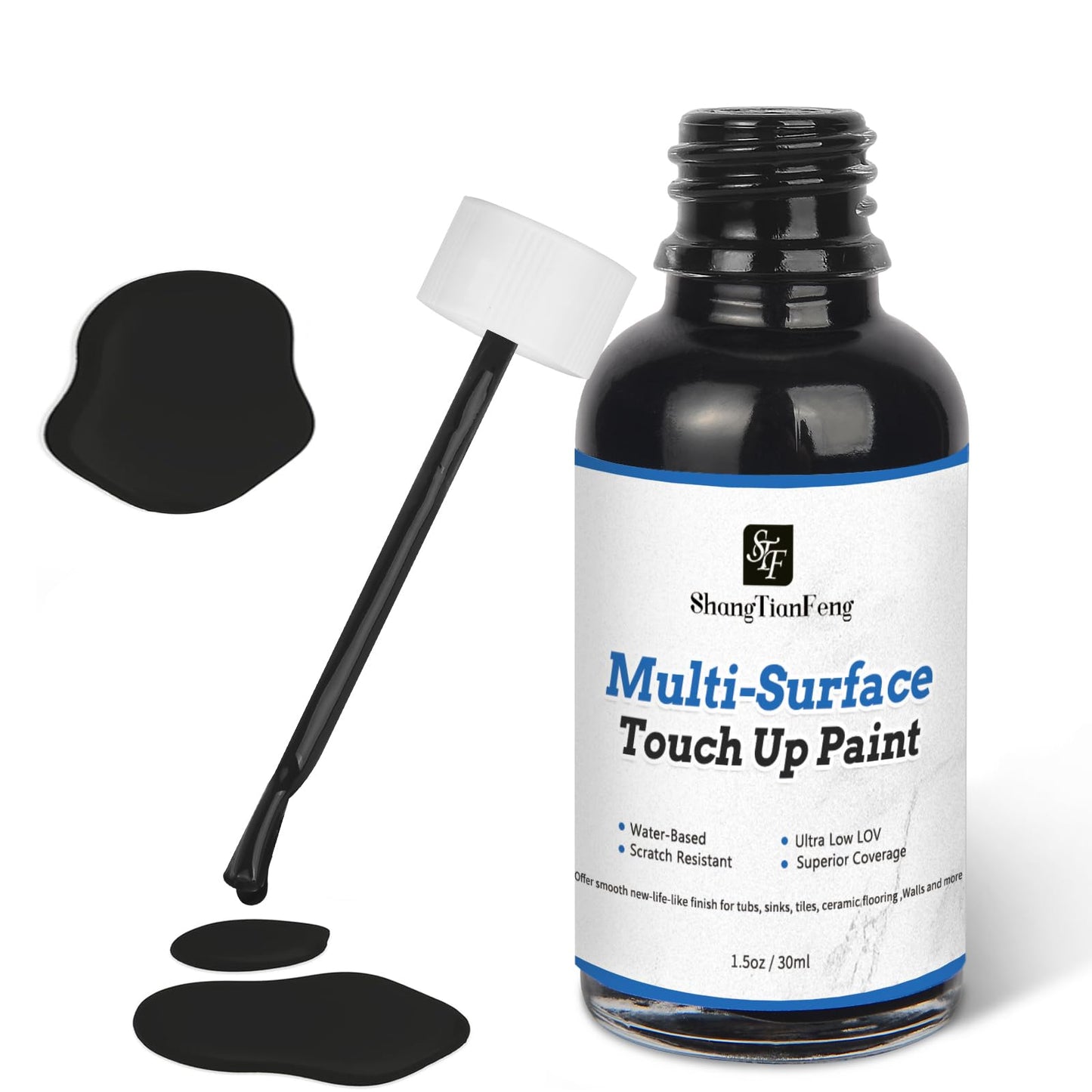 Black Touch Up Paint, Multi-Surface Touch Up Paint Pen, suitable for wall, metal, wood, floor, appliance maintenance, refrigerator, dishwasher, dryer, washing machine, microwave oven and other household appliances high-gloss paint repaint. 1.5 Fl Oz