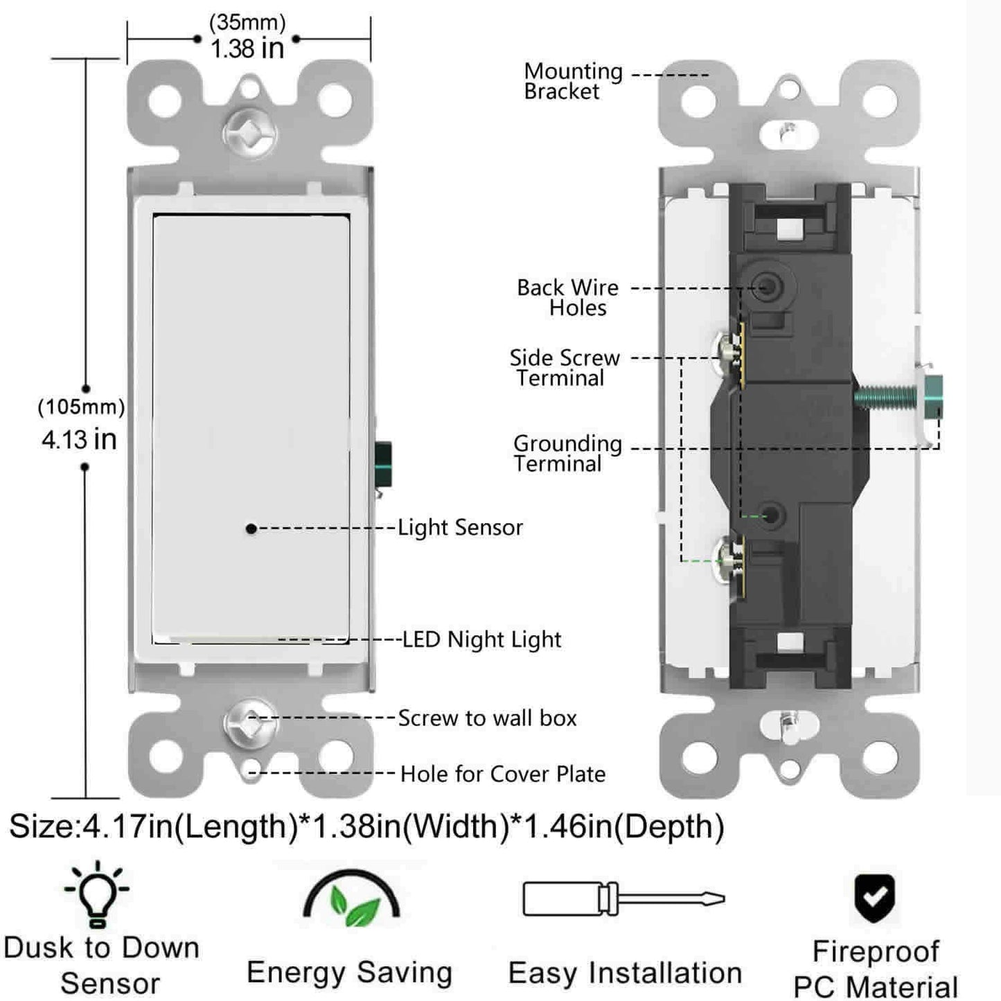 SOZULAMP 10-Pack Wall Switch with Night Light - Single Pole Light Switch & Nightlight Combo