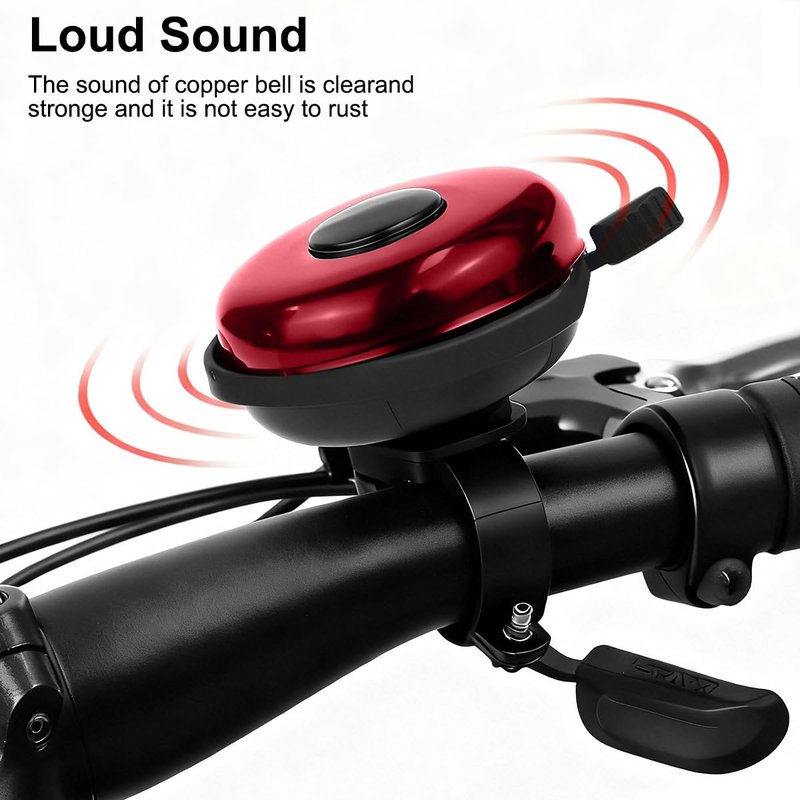 CKANDAY Classic Bike Bell for Adults, Aluminum Bicycle Bell, Loud Crisp Clear Sound Bicycle Horn Bike Accessories for Adult Bikes, Easy Installation, Use for Mountain Road and Commuter Safety, Red