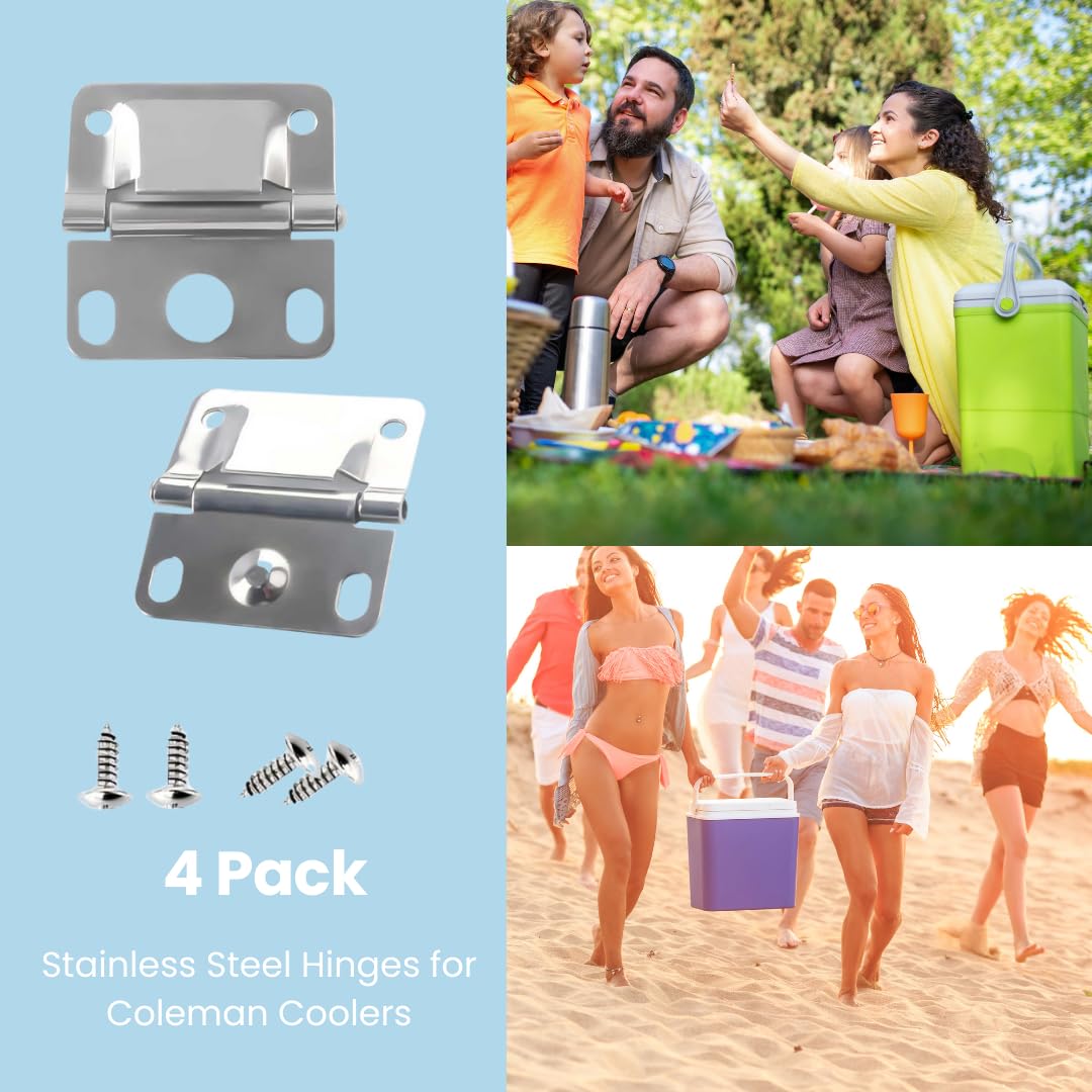 Cooler Stainless Steel Hinges for Coleman,4 Pack Coolers Replacement Parts for Coleman 5235 5250 5286b 6262 6270,Camping Coolers Accessories with Screws Set