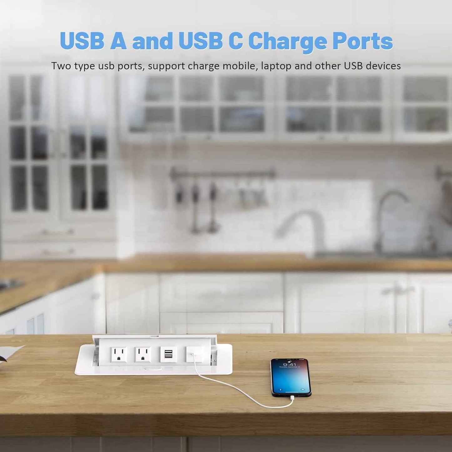 Power Hub Conference Table Connectivity Box - HDMI, USB-C, USB-A & AC Outlets