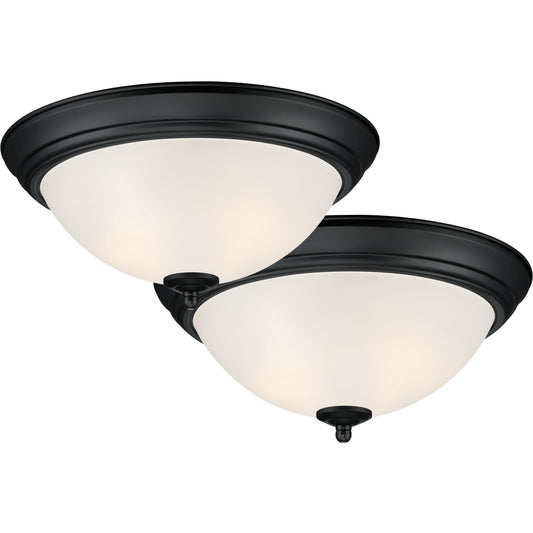 DESIGNERS FOUNTAIN Flush Mount Ceiling Light, 11 Inch Frosted Glass Lighting Fixture for Kitchen, Bedroom, Bathroom, and Hallway, LED Bulbs Not Included, Matte Black