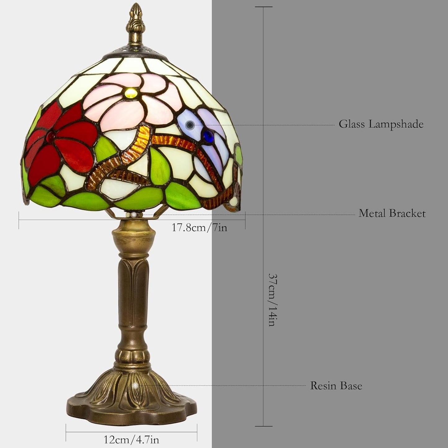 Tiffany Table Lamp - 8 Inch Antique Stained Glass, 3 Color Temperatures, Handcrafted for Bedroom & Living Room