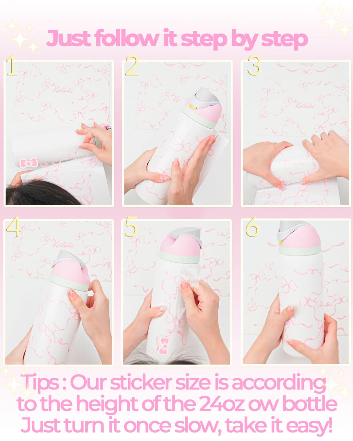 Kaitiaki Bows Stickers for Custom Owala Accessories - Cute Tumbler Decals, Fits 24oz Urban Outfitters Owala Bottles (Bubble Bliss Bow, Pink)