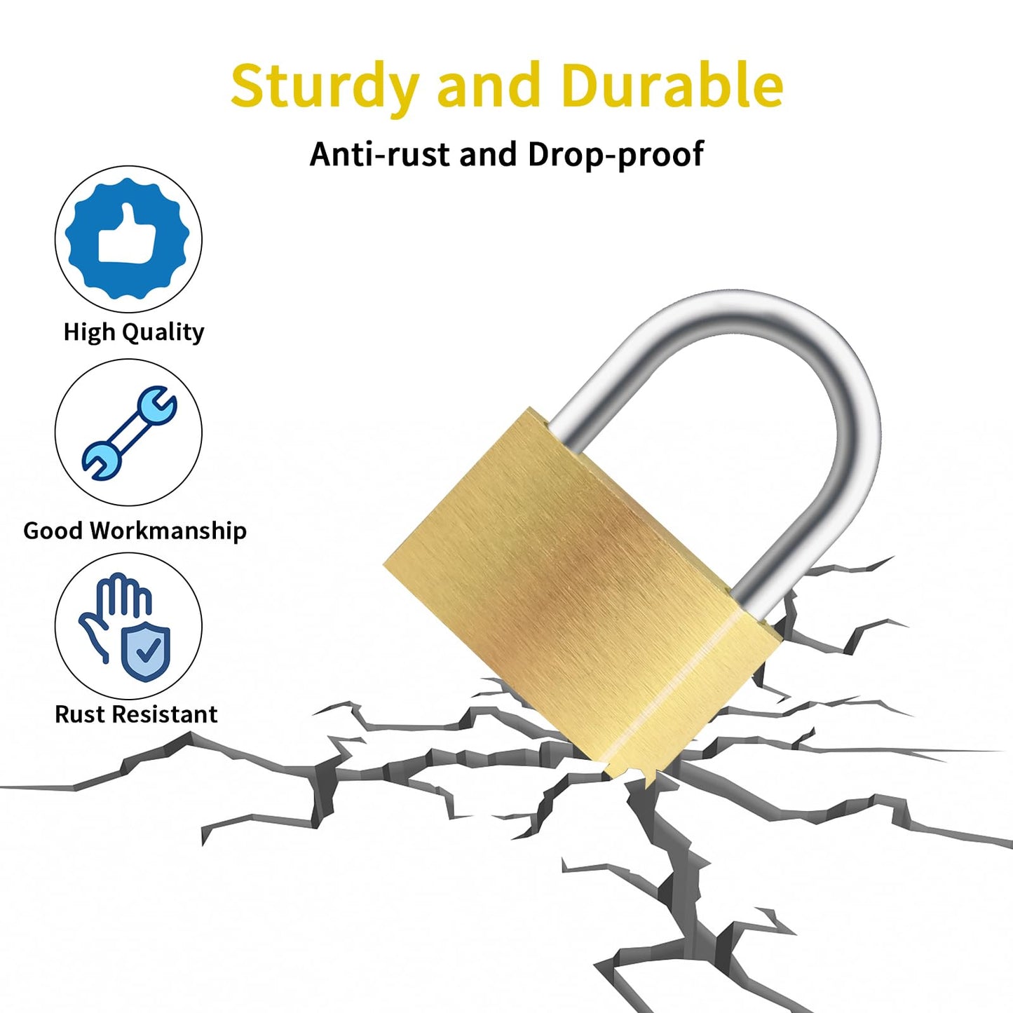 Lockwise 4pcs Small Lock, Solid Brass Keyed Padlock with Key, Locks with 12 Same Keys, Gym Locker Lock with Key, Storage Pad Locks for Locker Gym Gate Outdoor Indoor Use (Light-Duty)