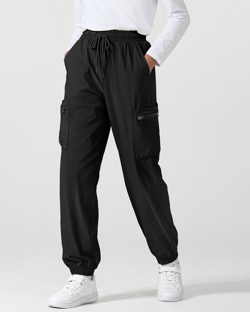 NUMYEAN Boys Cargo Pants Kids Water Resistant Athletic Hiking Pants Lightweight Quick Dry 9-10Years Black