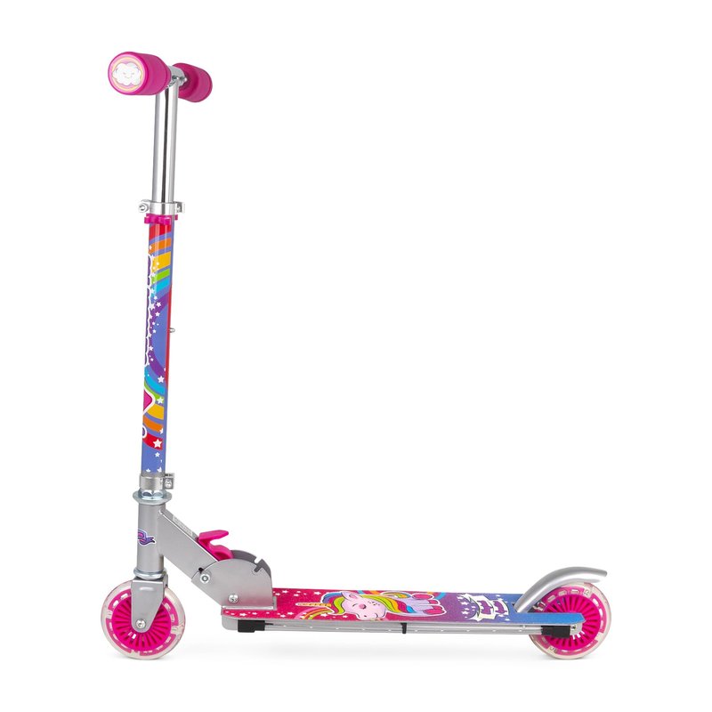 Ozbozz: Flashing Scooter - Unicorn Magical Sparkles - Light-Up Wheels-Deck, Adjustable Height, 2 Wheel Outdoor Ride-On, Foldable, 100lb Limit, Kids 5+