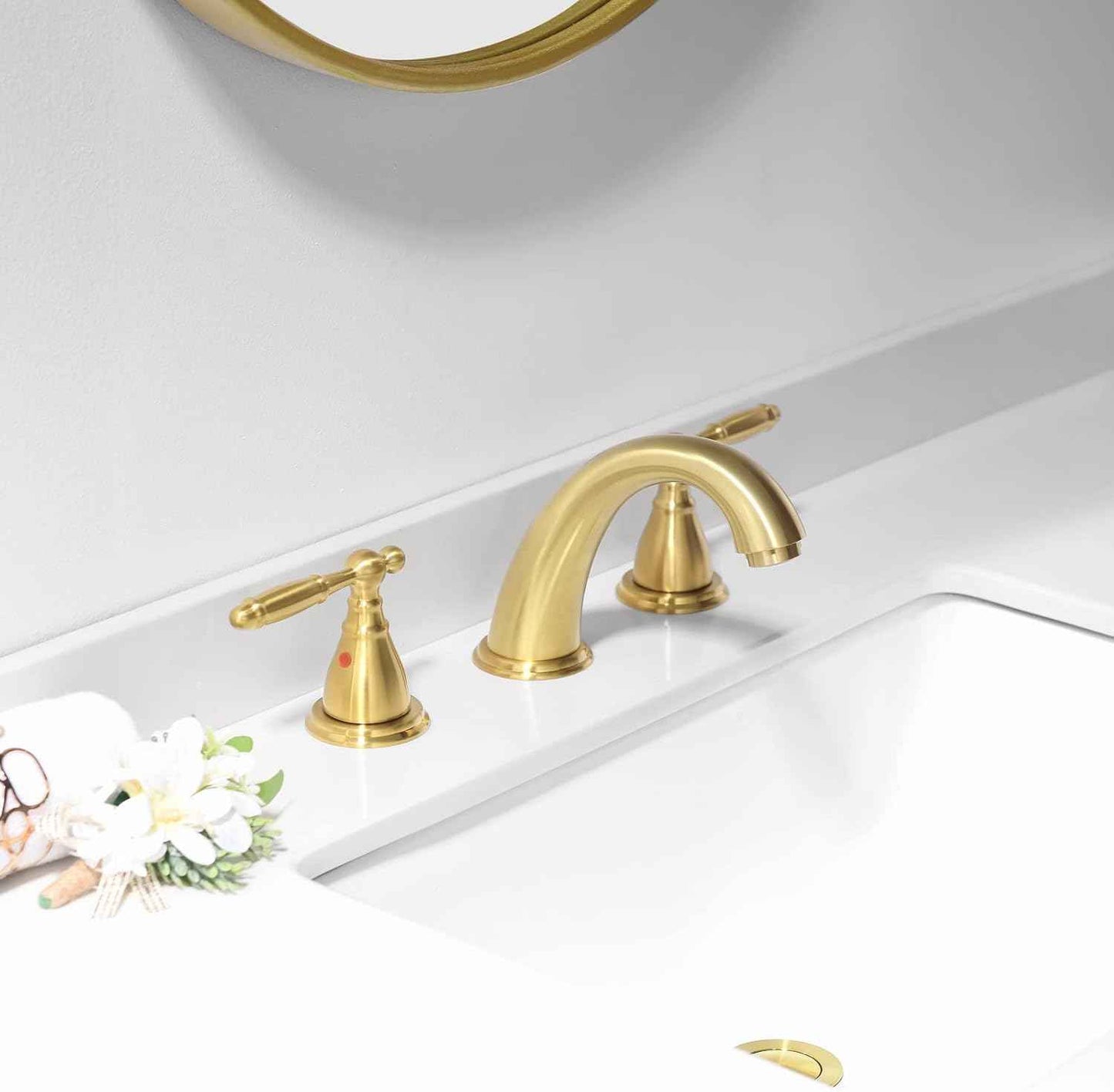 Phiestina 8-Inch Widespread Bathroom Faucet - Chrome, Lead-Free, Metal Pop-Up Drain, Model WF008-4-C