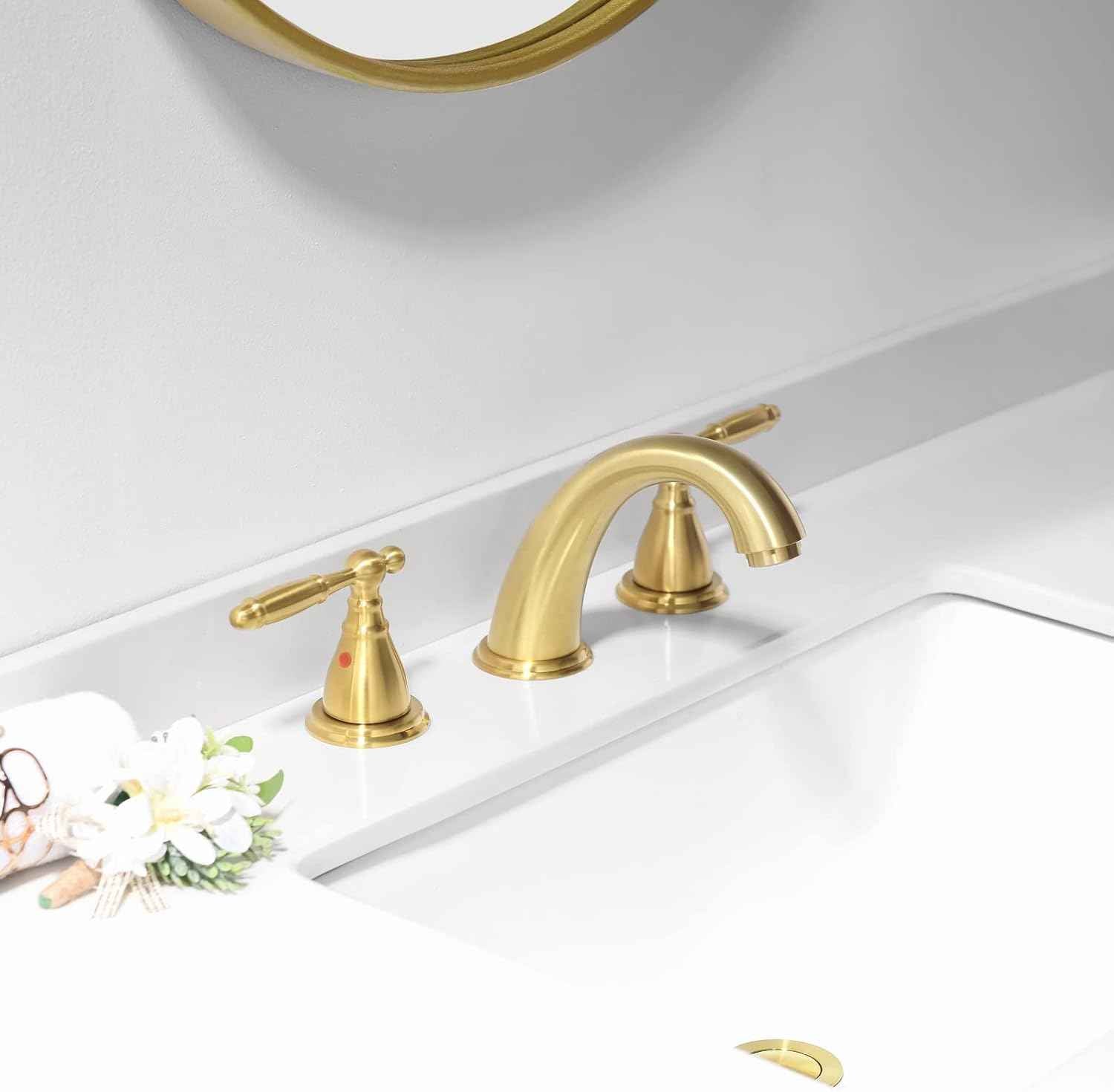 Phiestina 8-Inch Widespread Bathroom Faucet - Chrome, Lead-Free, Metal Pop-Up Drain, Model WF008-4-C