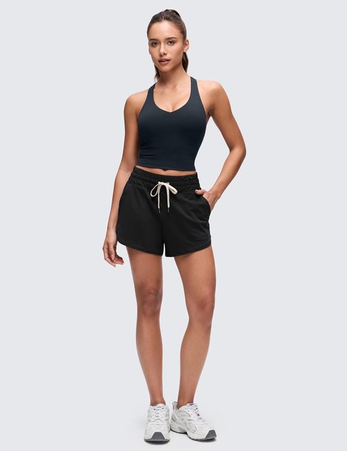 CRZ YOGA Butterluxe V Neck Crop Tank Top - Wireless Padded Racerback Yoga Bra for Women