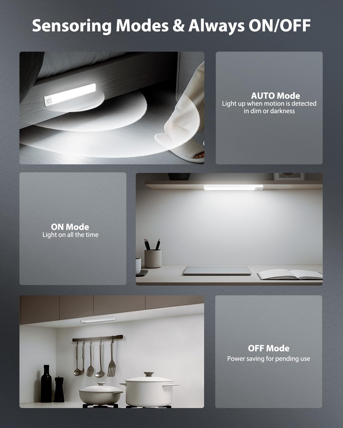 10โ Under Cabinet Lighting, 68LEDS Motion Sensor Light Indoor, Rechargeable Battery Magnetic Closet Light, Wireless Under Counter Lights for Kitchen, Stairs, 2-Pack Daylight