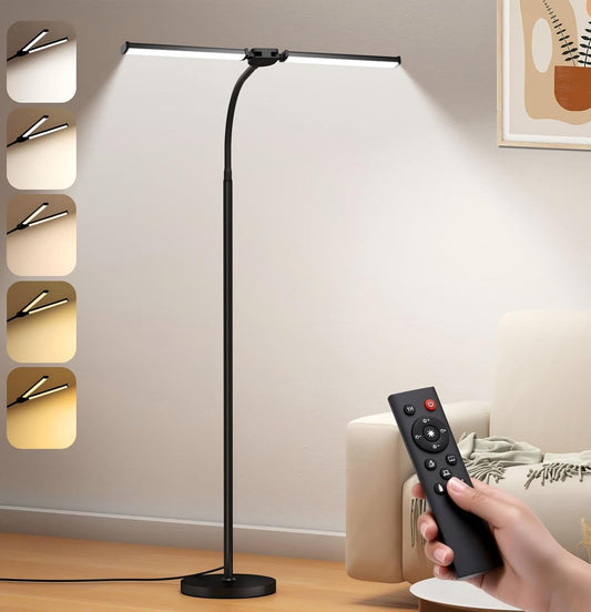 Adjustable LED Floor Lamp for Living Room & Office – Dual Gooseneck, Remote Control, Eye-Caring Brightness