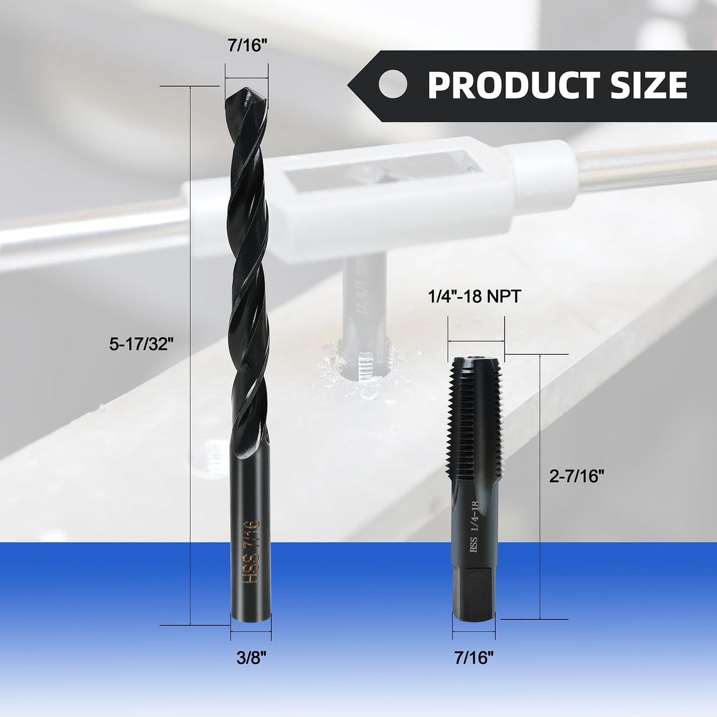 RURITKIT 1/4-18 NPT Pipe Tap and 7/16" drill Set, Carbon Steel Hand Threading Plumbing Tap Set for Plumbers Mechanics DIY Thread cutting tools