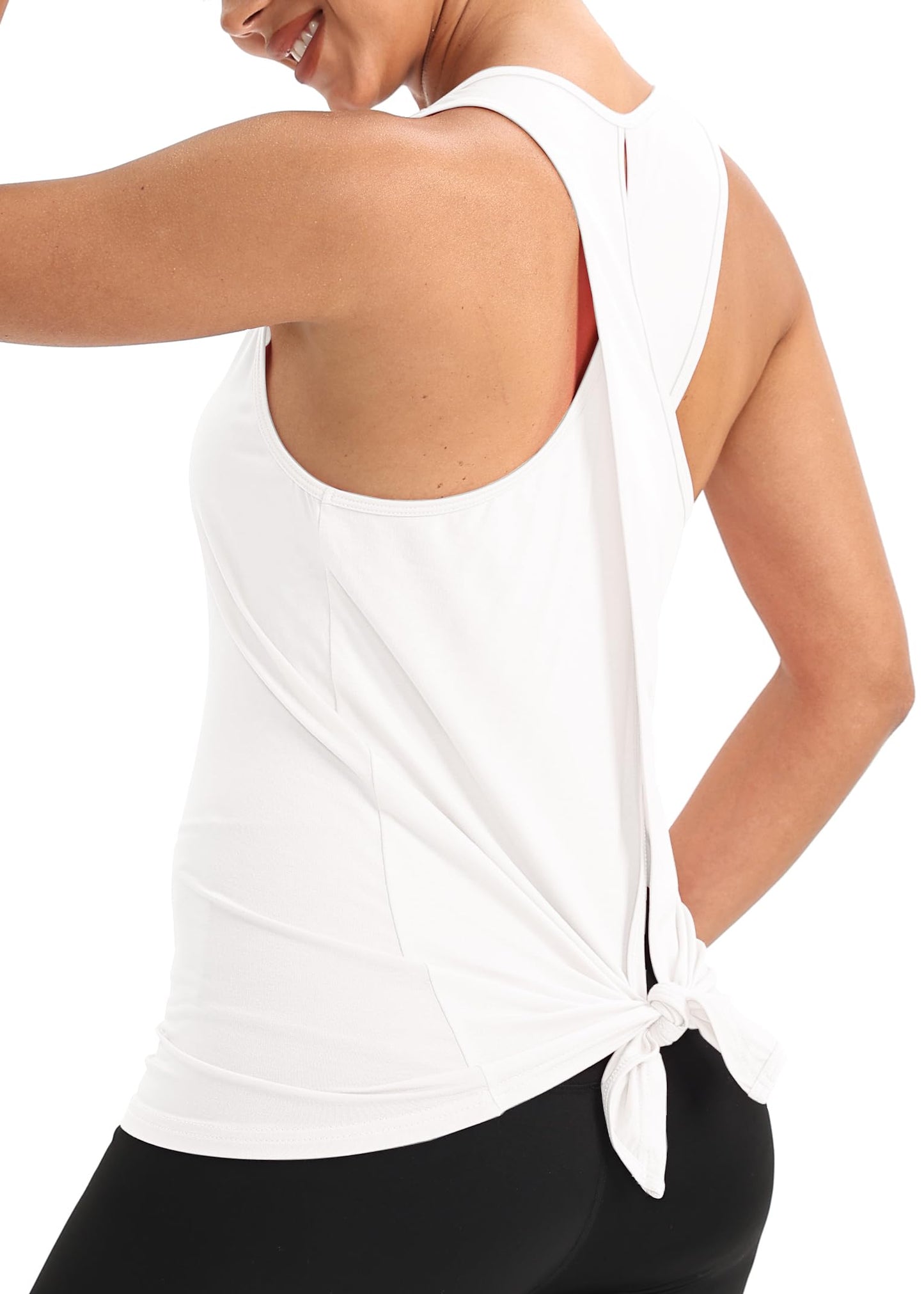 Mippo Workout Tank Tops for Women Athletic Shirts Open Back Workout Top Yoga Running Tank Gym Clothes White S