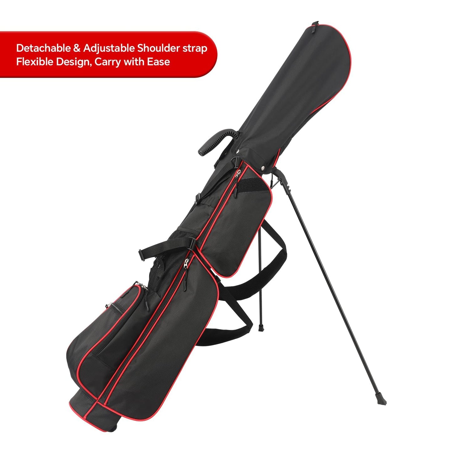 Golf Stand Bag 2 Way Divider,Par 3 Golf Bag with 6 Pockets Holds Up to 7 Clubs Dual Strap Small Golf Bag for Men & Women