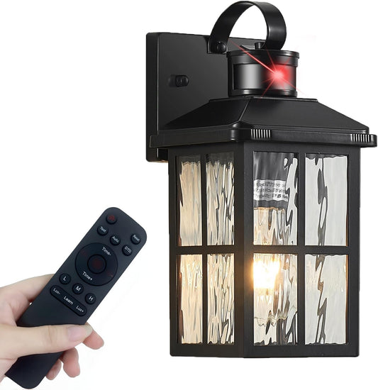 Motion Sensor Outdoor Wall Light - Dusk to Dawn Black Porch Fixture for Garage & Patio