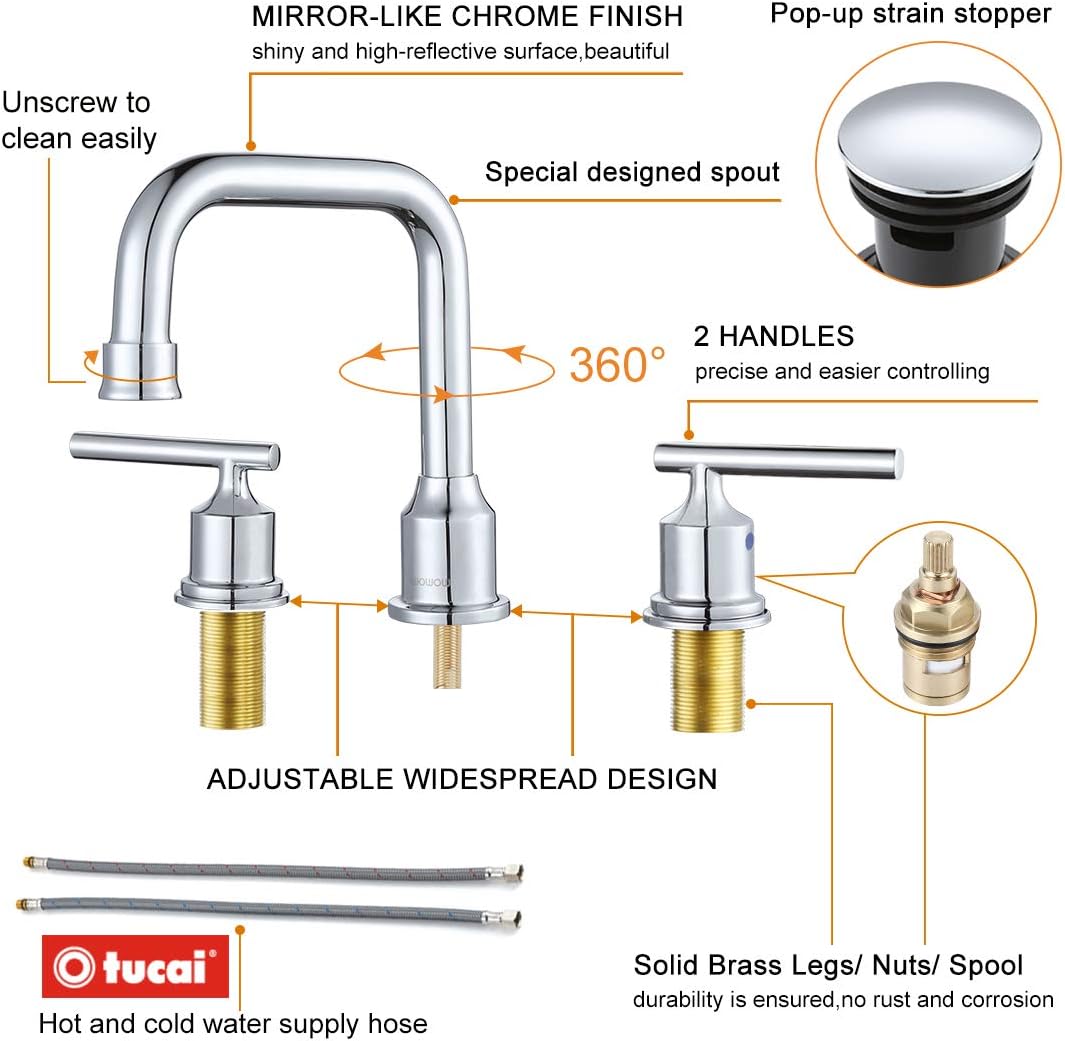 Brushed Nickel 8-Inch Widespread Bathroom Faucet with 360° Swivel Spout - Modern 2 Handle Lavatory Sink Fixture