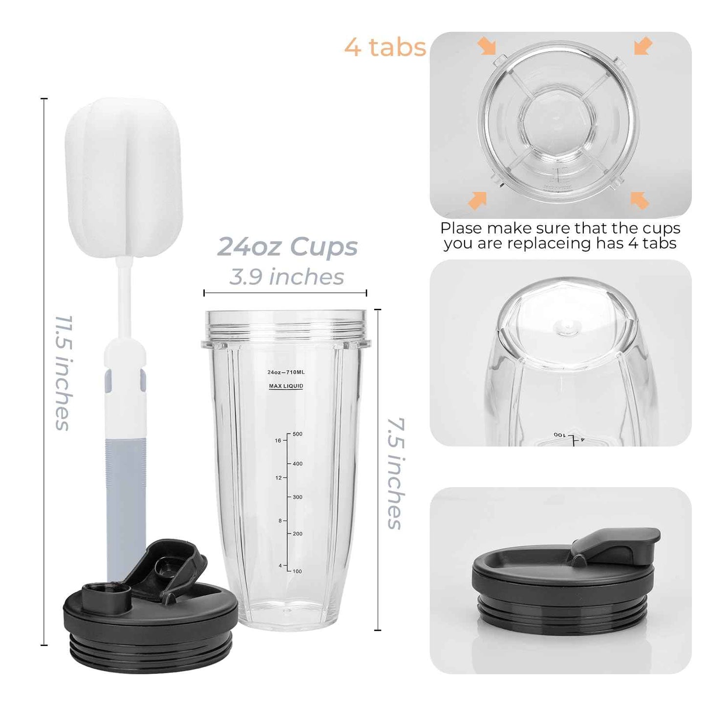 2 Pack Blender Cups Replacement For Ninja,24oz Blender Cups with Sip & Seal Lids Compatible with Ninja BL450 BL456 BL480 BL482 BL640 BL642 BL682 BN401 BN751 BN800 BN801 BL2012 BL2013 SS101 SS151