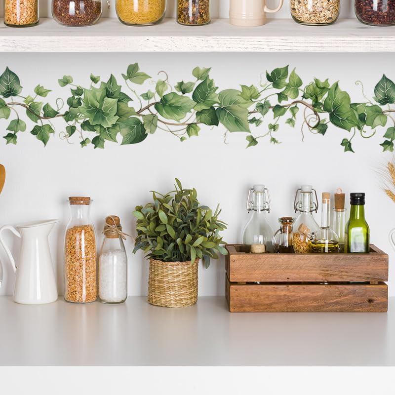 Green Leafy Vine Wall Decals Green Plants Leaves Wall Stickers Removable Peel and Stick Vinyl Art Mural Decals for Living Room Bedroom Classroom Kitchen Wall Decor