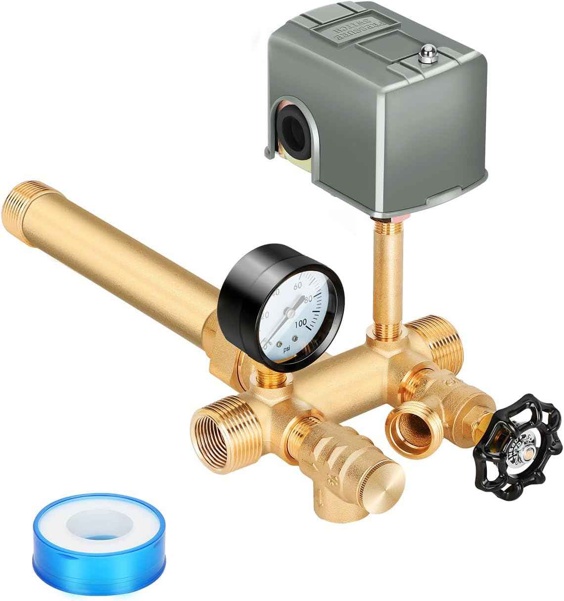 Well Pressure Tank Tee Kit with Union & 40-60 PSI Switch - Upgraded 1” x 11” for Tanks Up to 16” Diameter