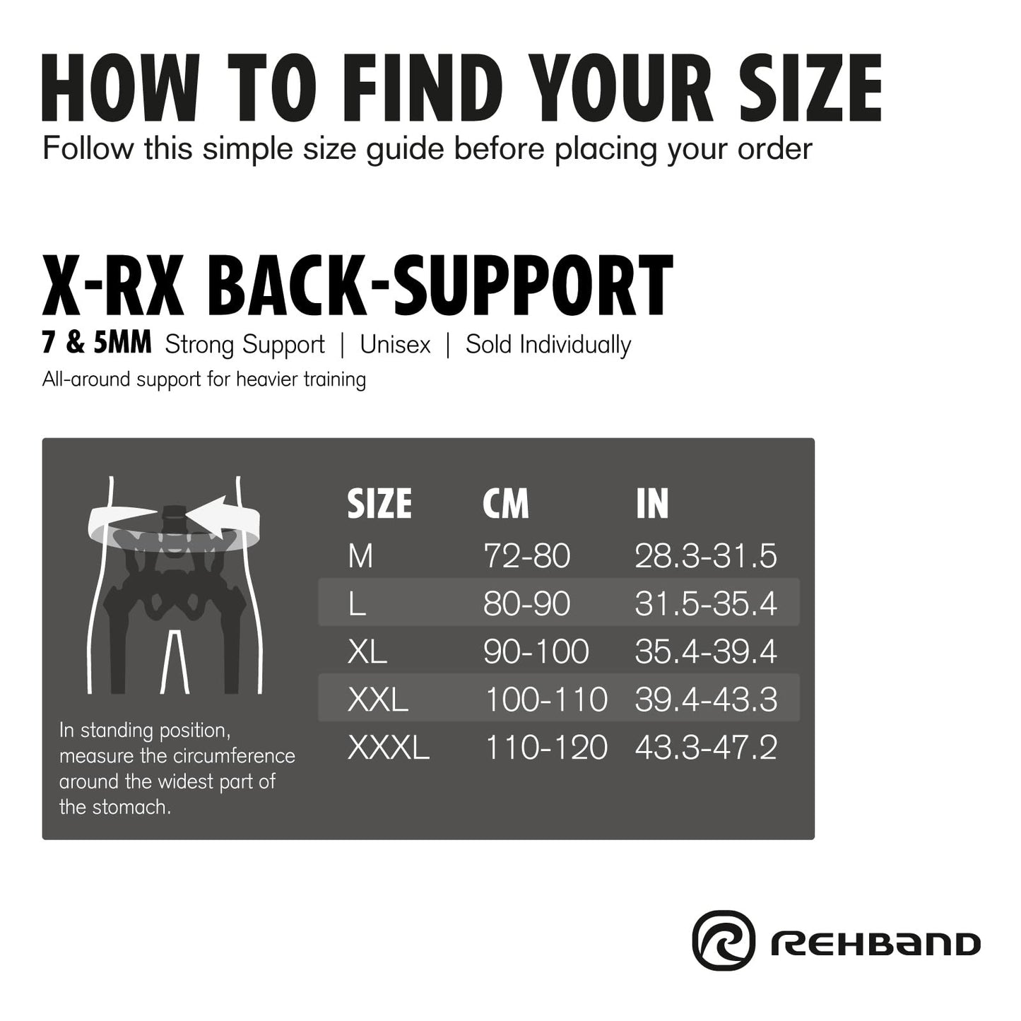 Rehband X-RX Back Support, Heavy weightlifting support 7mm neoprene, 2-in-1 back support with integrated lifting belt for heavy weight lifting workouts, Colour:Black, Size:X-Large