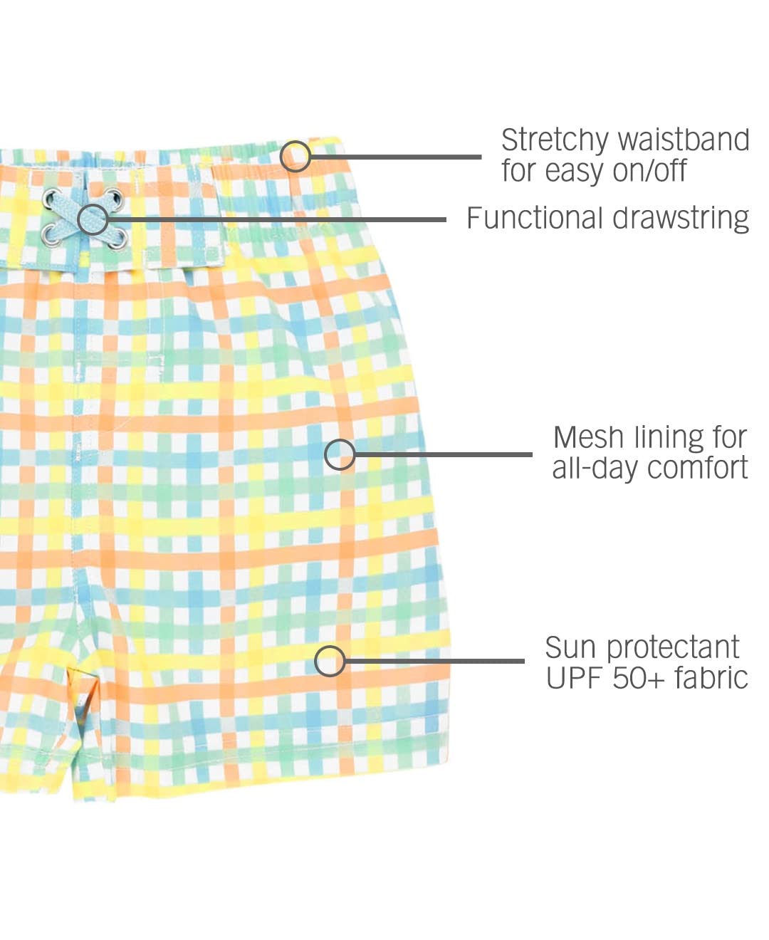 RUGGEDBUTTS Boys UPF50+ Sun Protection Gingham Swim Trunks - Summertime, 10