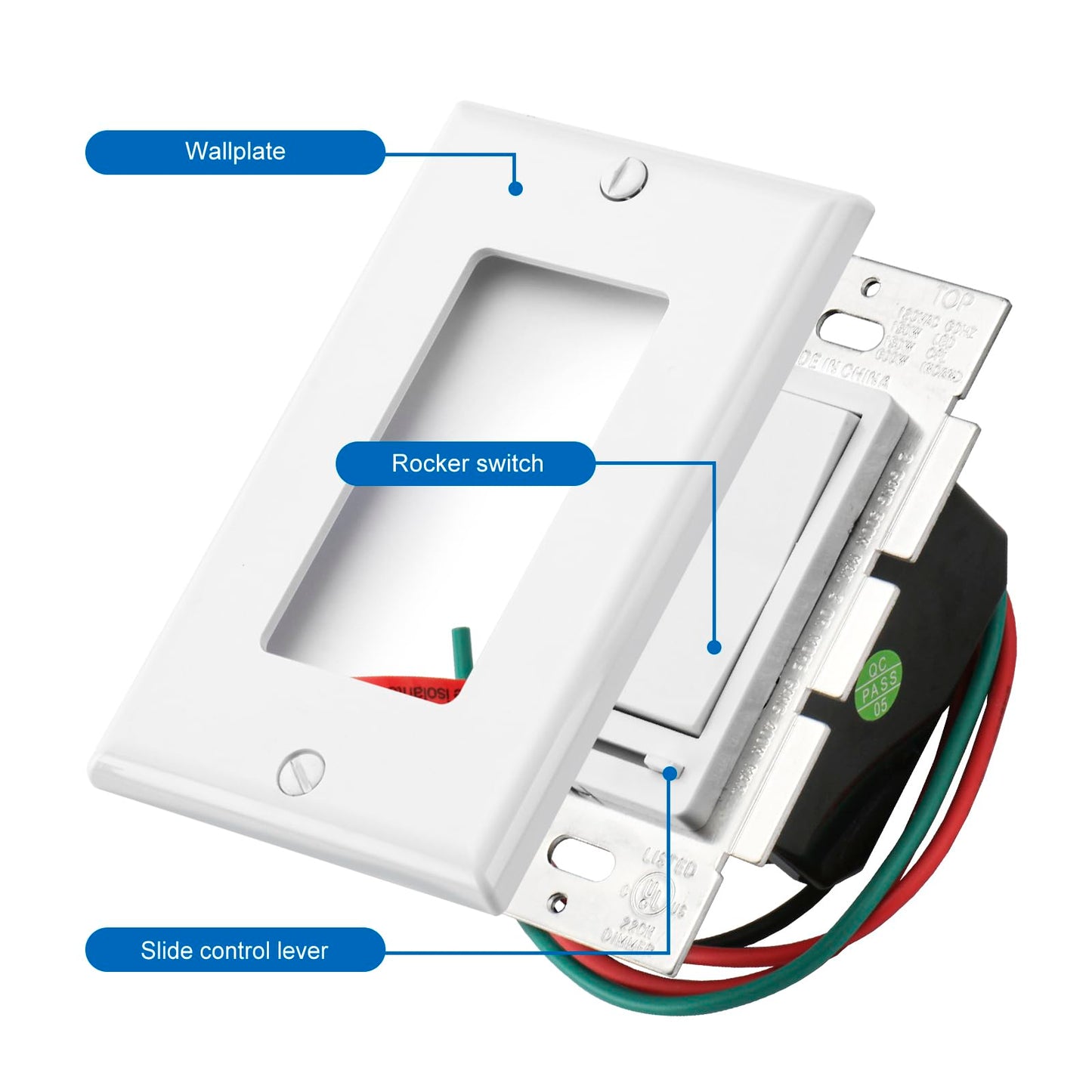 Heschen 1 Pack Dimmer Light Switch, Single Pole or 3-Way,150W Dimmable LED/CFL Lights, Halogen and Incandescent Bulbs 600W Max, AC120V, Cover Plate Included, White, UL Listed