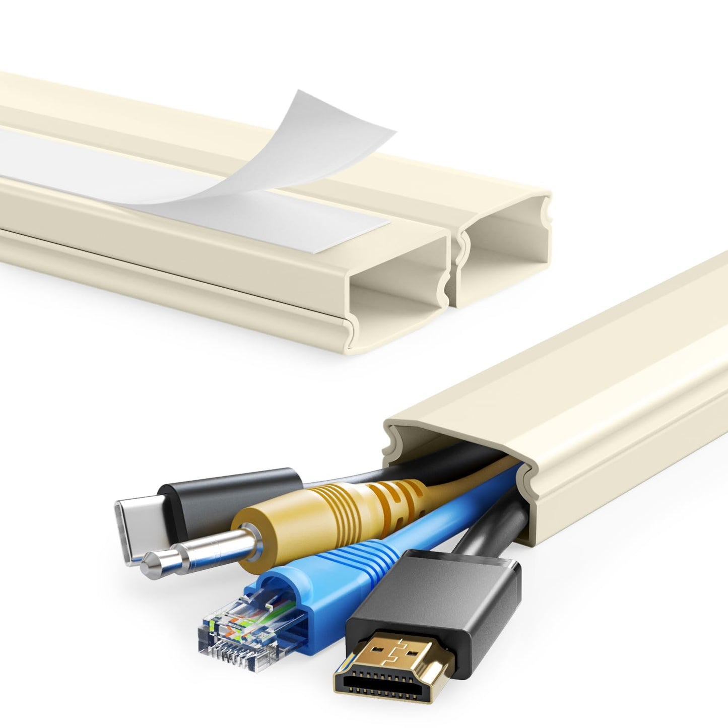 Yecaye TV Cord Hider, 47In Large Cable Hider, Wire Covers for 4 Cords, Wire Hiders for TV on Wall, Cable Raceway Concealer, 3×L15.7in W1.18in H0.6in, Beige