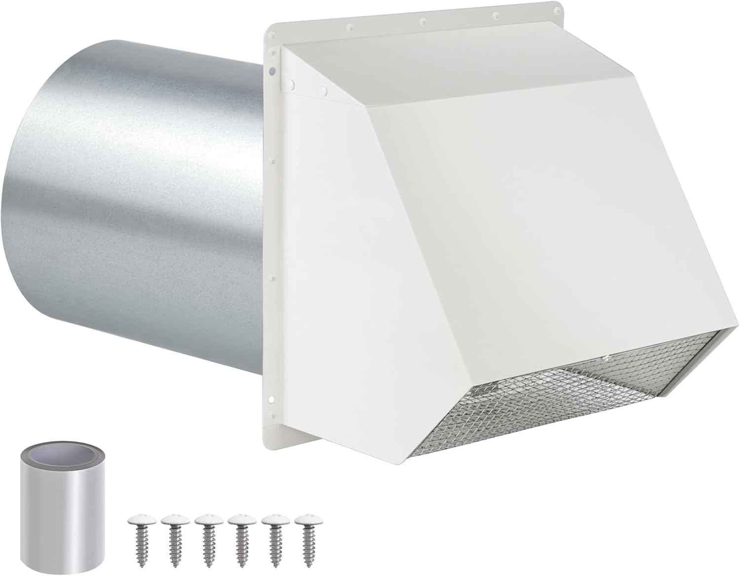 5-Inch Exterior Dryer Vent Cover with Screen & Damper - Galvanized Steel, Black