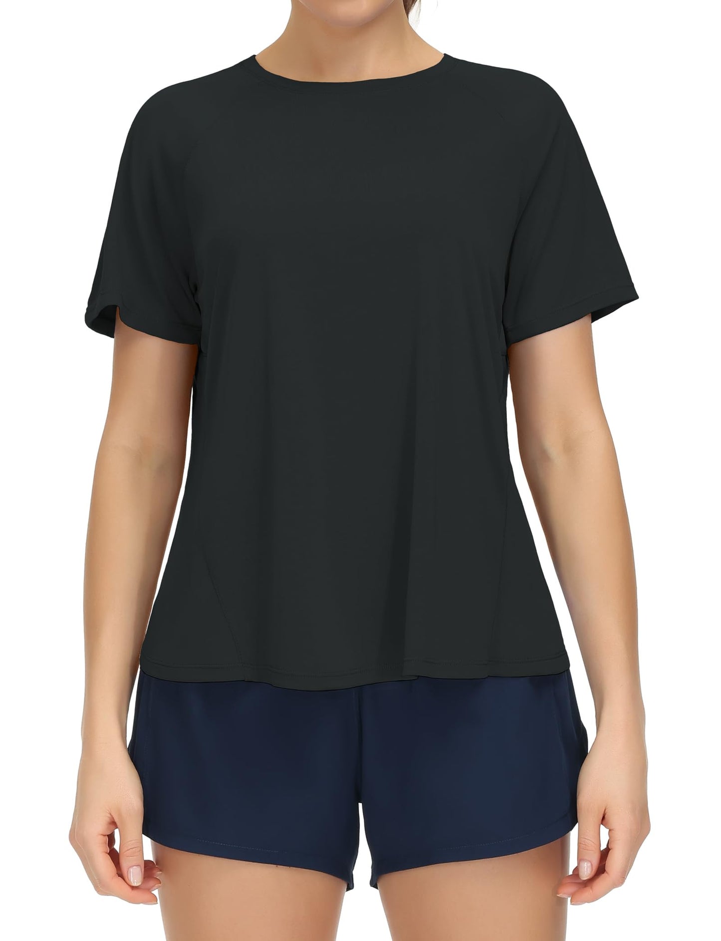THE GYM PEOPLE Women's Short Sleeve Workout Shirts Breathable Yoga T-Shirts with Side Slits Athletic Tee Tops Dark Grey