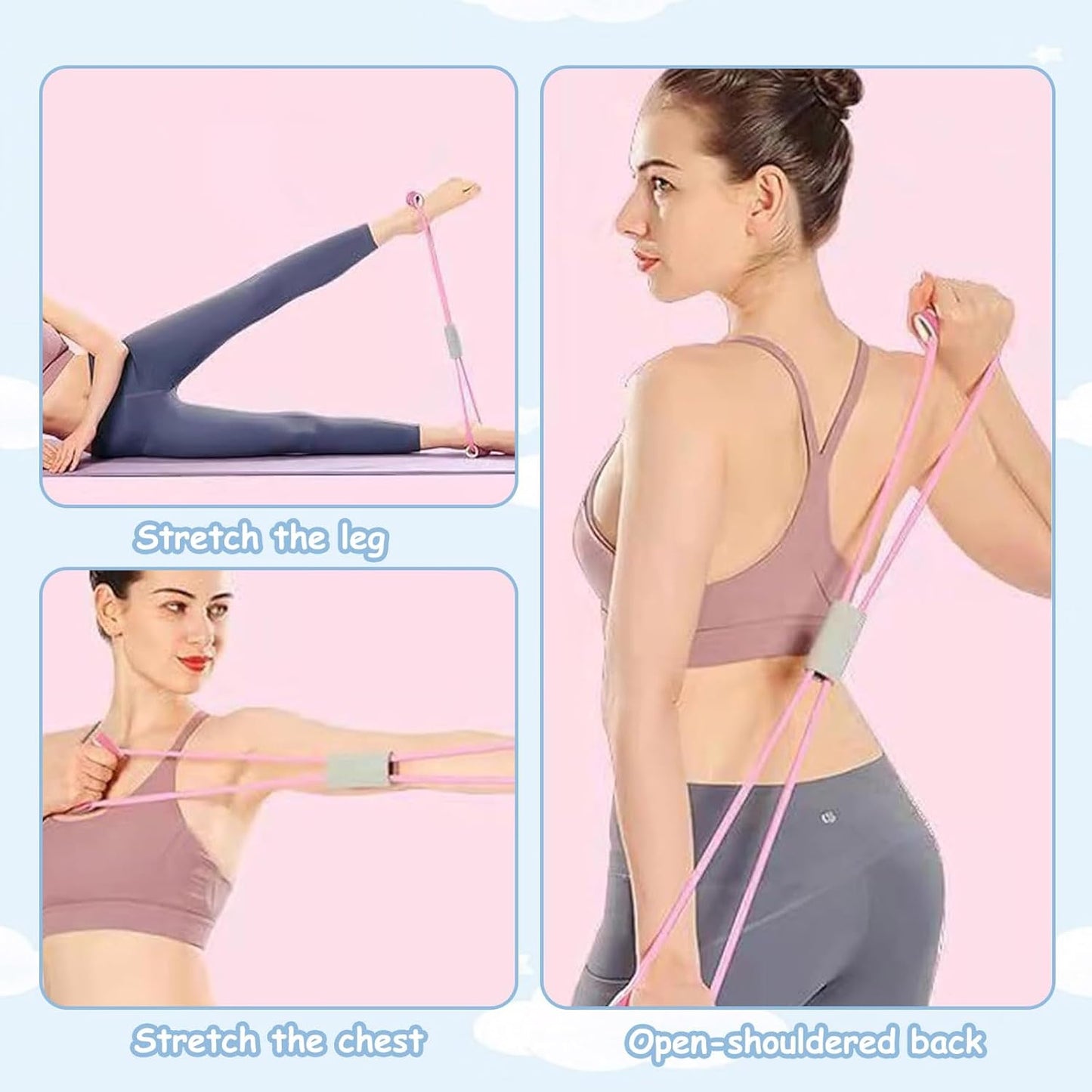 Saludea Resistance Bands - 3-Piece Figure 8 Set with Handles for Full-Body Strength Training | Pink, Purple, Blue
