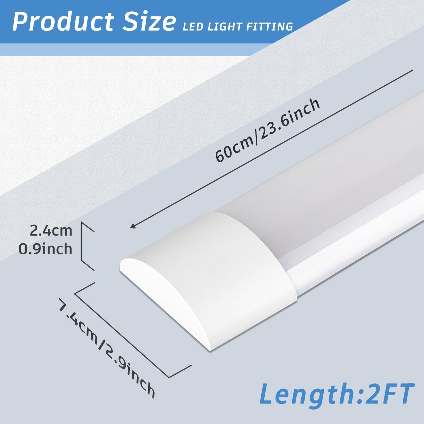 KILIPOL 2FT LED Batten Light, Ceiling Surface Mounted Slim LED Tube Lights, 20W 4000K Neutral White for Office, Shop, Garage, Home, 8 Packs