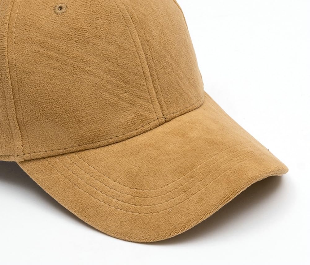 Women Men Vintage Faux Suede Baseball Cap Classic Suede Leather Adjustable Plain Hat Fall Winter Beige