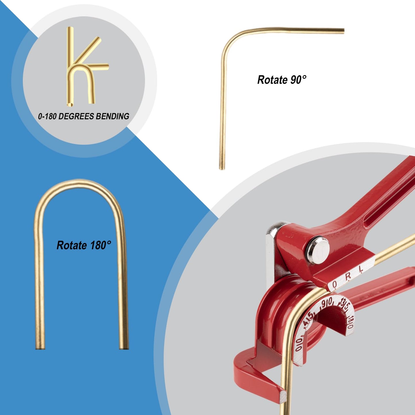 SYIZYEN 3 In 1 Tubing Bender, 0-180 Degrees Tube Bender Manual Pipe Bender Tool for 1/4 5/16 3/8 Inch Copper Aluminum Brass and Thin Steel Pipes(Red)