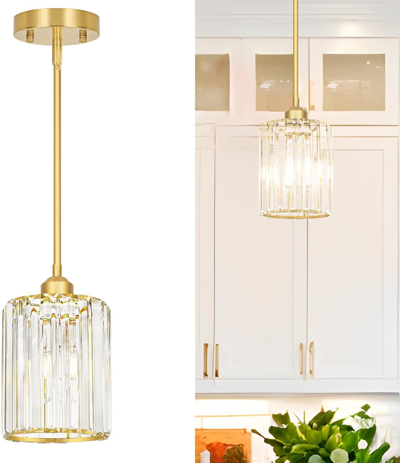 Modern Gold Crystal Ceiling Light Fixture - 11-Inch Semi Flush Mount Chandelier for Kitchen & Entryway