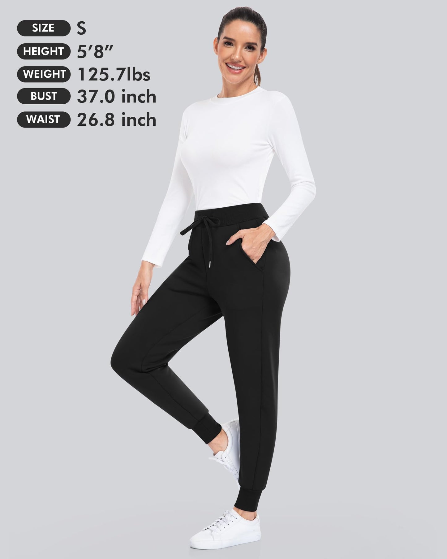 CHRLEISURE Fleece Lined Pants Women - Thermal Winter Warm Cold Weather Athletic Jogger Sweatpants with Pockets(Black,XL)
