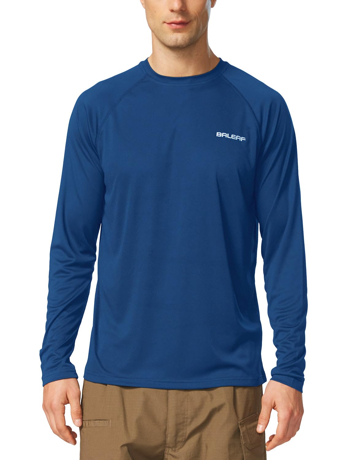 baleaf Mens UPF 50+ Sun Protection Shirts Long Sleeve Rash Guard, Quick Dry 4-Way Stretch for Fishing Swimming Surfing 01-Ocean Blue S