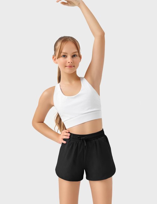 JOCMIC Girls Athletic Shorts with Liner 2 in 1 High Waist Running Short for Basketball Volleyball Tennis Black 11-12 Years