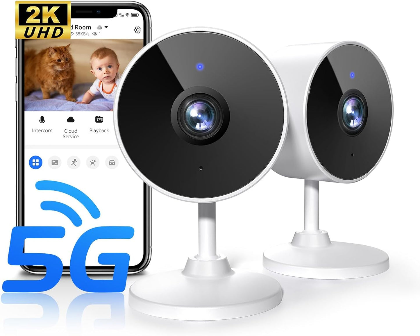 2K Indoor Security Camera with AI Voice Change, Night Vision & 24/7 Recording - Home Baby Monitor & Pet Camera