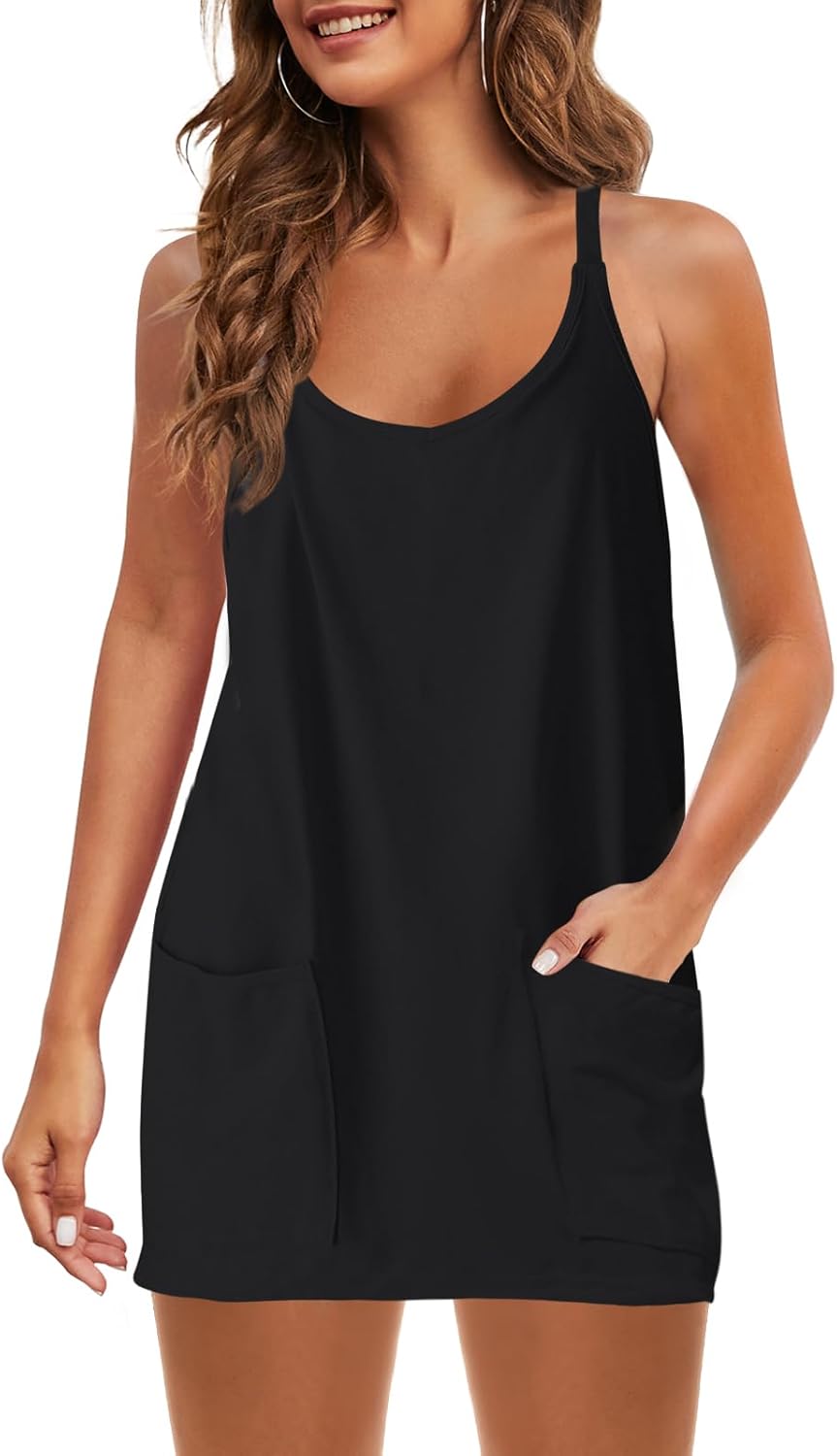 Nirovien Women's Tennis Dress - Sleeveless Mini Workout Dress with Shorts | Athletic Golf Style