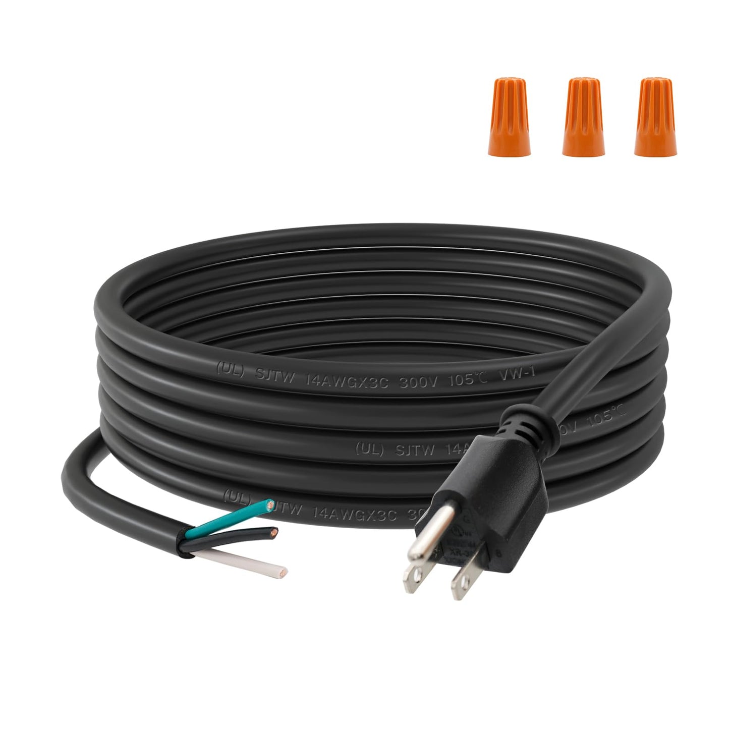 FIRMERST 14 Gauge 10 feet 3 Prong Power Cord Replacement with Three Screw Terminal, NEMA 5-15P