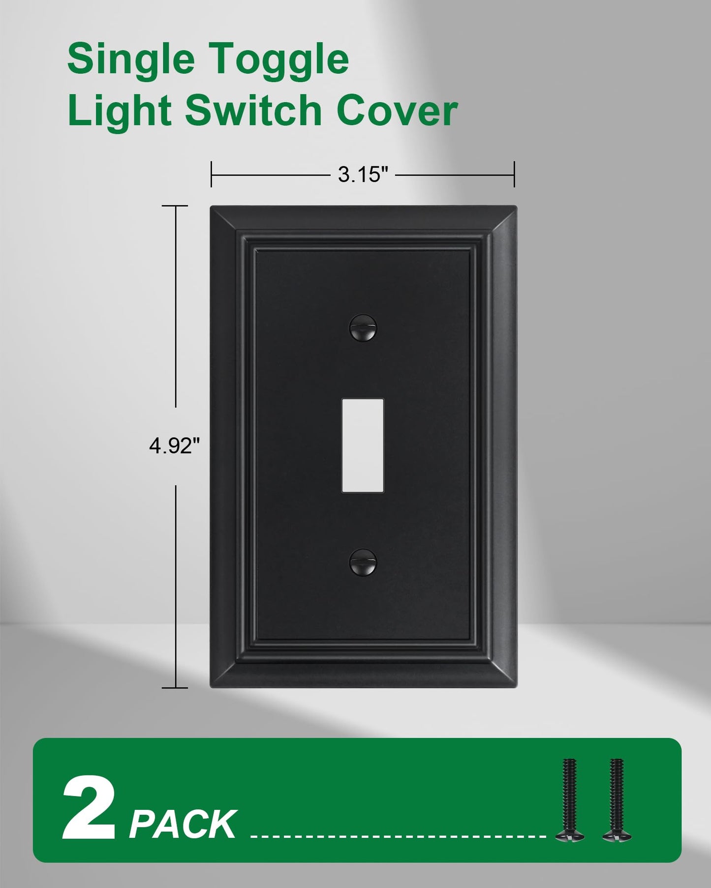 2-Pack Single Toggle Light Switch Cover Plate, Durable Natural Bamboo Fiber Decorative Switch Plate Covers, Matte Black 1 Gang Wall Plate, Corrosion Resistant