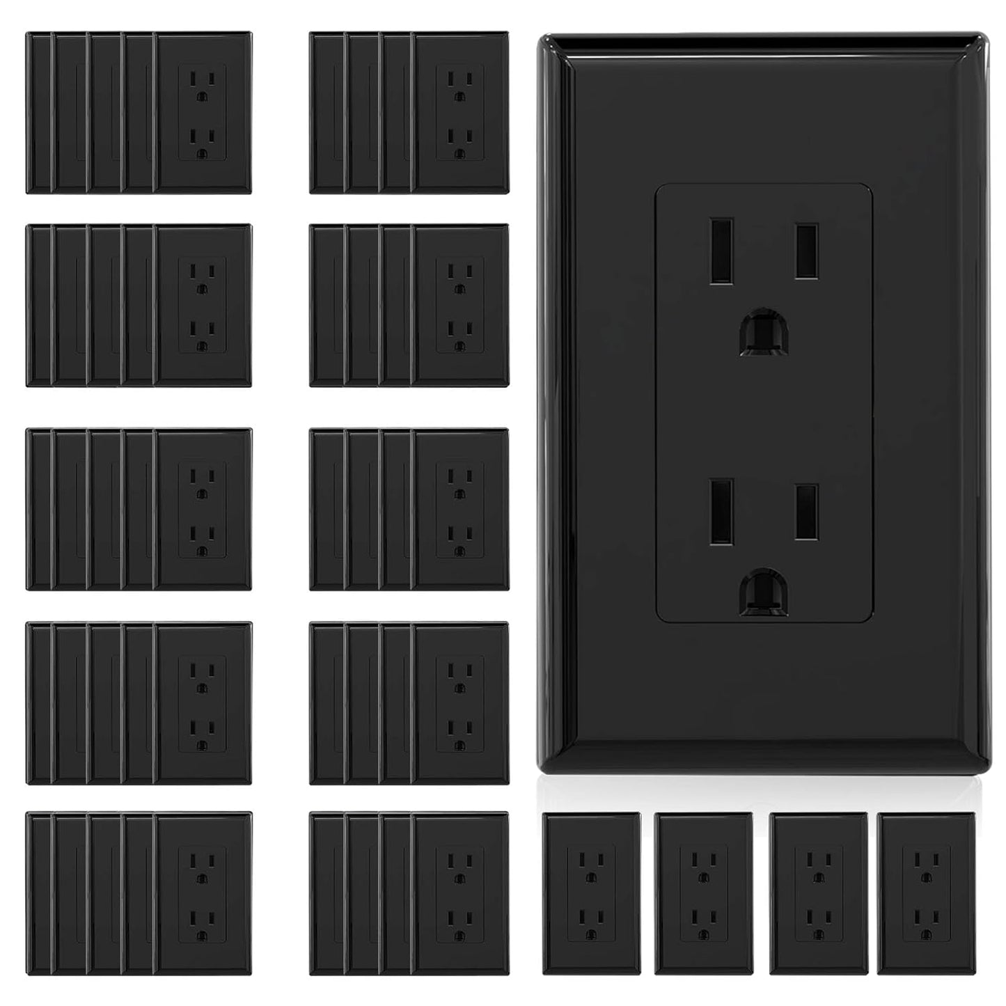15A Matte Black Electrical Outlet Receptacle - 20 Pack, NEMA 5-15R, UL Listed