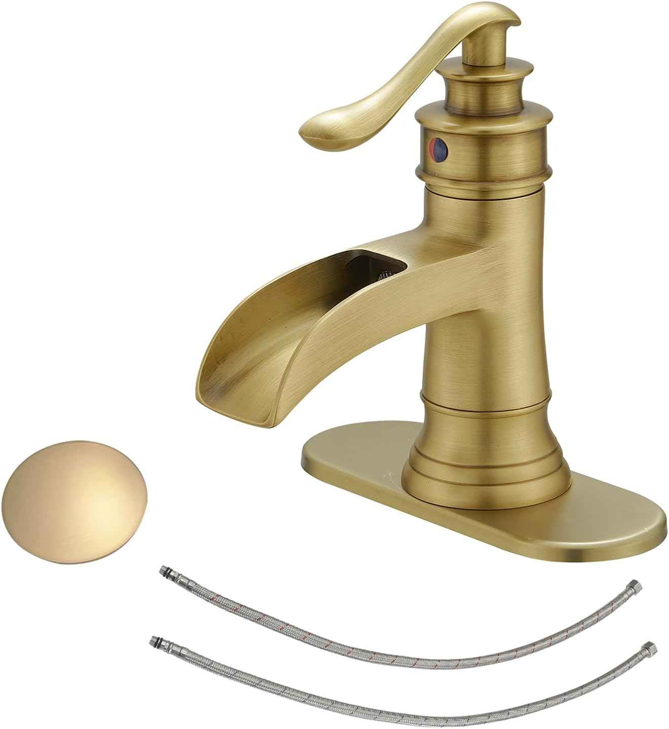 Matte Black Waterfall Bathroom Faucet - Single Handle Lavatory Sink Mixer with Brass Drain