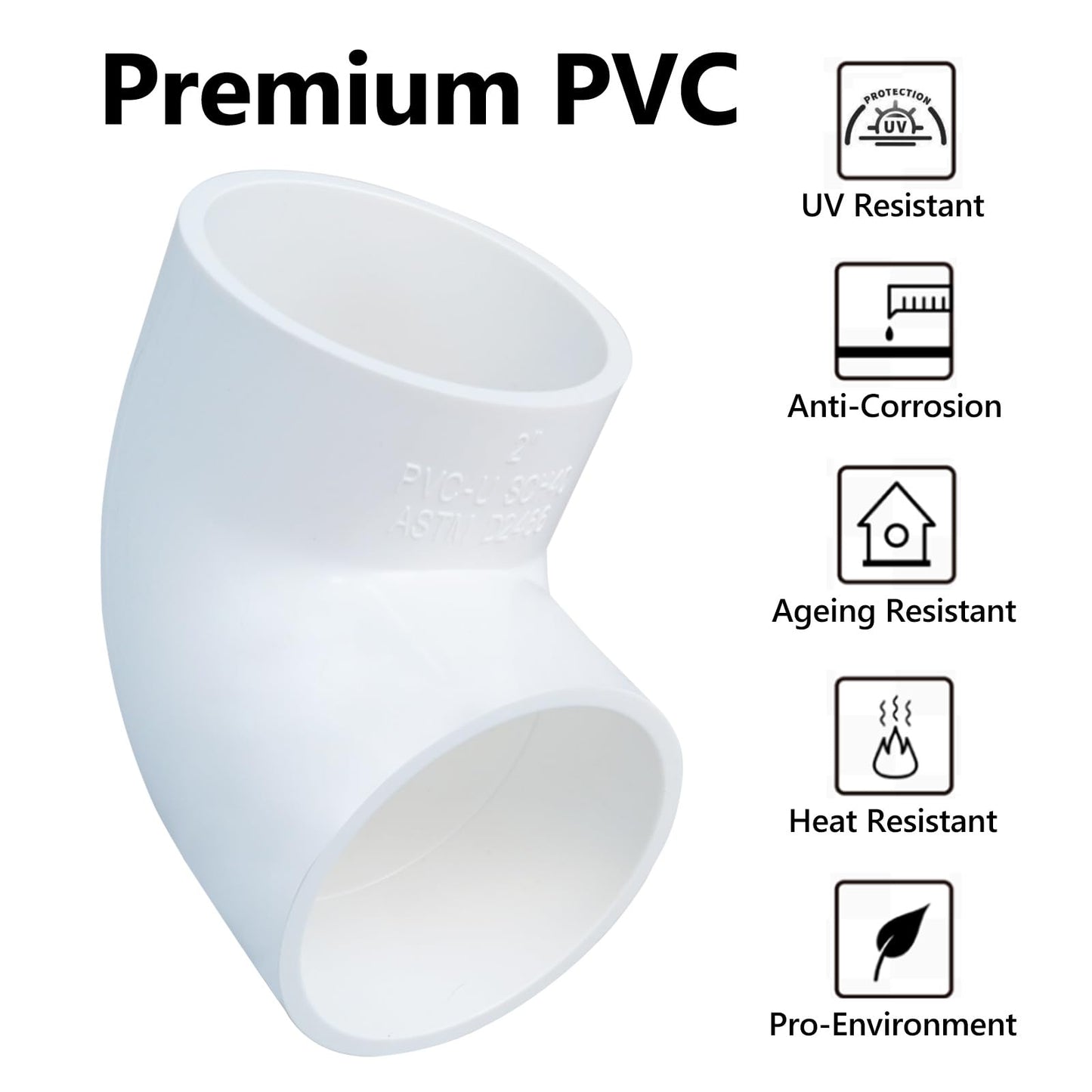 TALEGEN 5 Pack 2" PVC 90 Degree Elbow Pipe Fittings (Socket x Socket), 2 Way Right Angle Adapter Coupling Schedule 40, 2 inch PVC Pipe Corner Connector DIY, White SCH 40