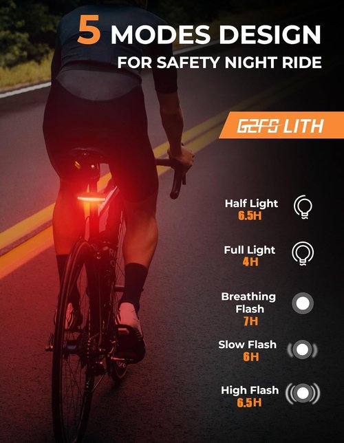 220 LM Rechargeable Bike Tail Light, IPX6 Waterproof Cycling 260° Wide Visible Safety Flashlight,Can emit a Large Light spot 5 Light Mode for Adult Kid Road Mountain Accessories for Night Ride