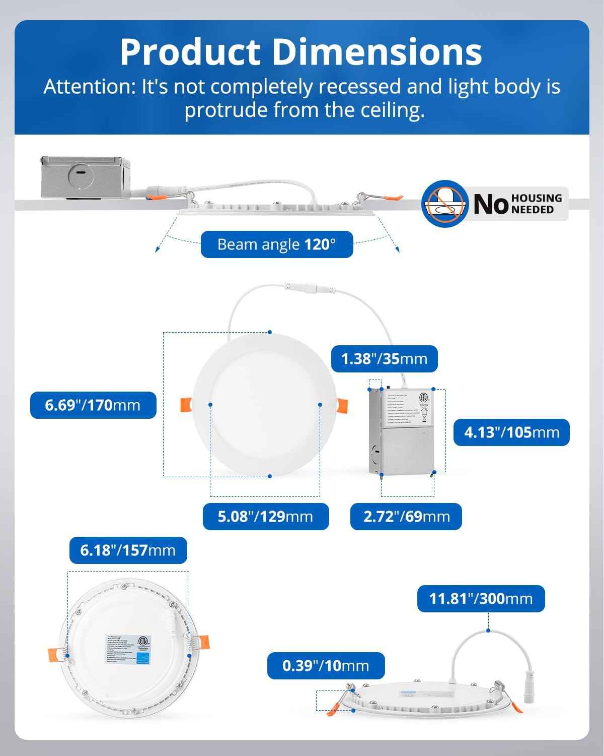 10W Dimmable 5-Inch LED Recessed Ceiling Light - Ultra Thin Canless Downlight, 800LM, 7CCT, Damp-Rated for Kitchen & Bathroom, 8 Pack
